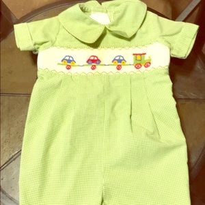 Green gingham appliqué romper
